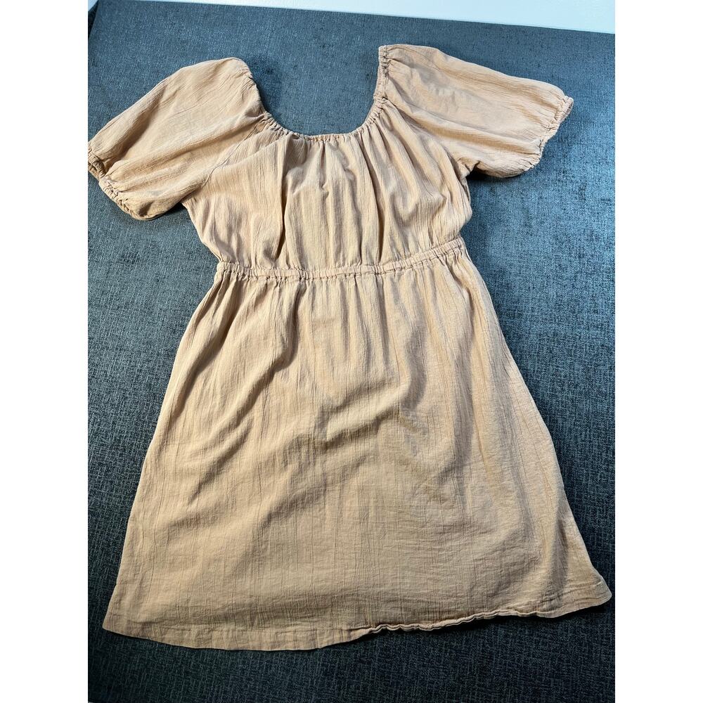 Old Navy women's XLT tan puff sleeve midi babydoll dress tie back summer wedding